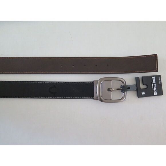 True Religion TR301536 Men Size 38 Black/Brown PU Leather Varis Reversible Belt - Picture 1 of 9